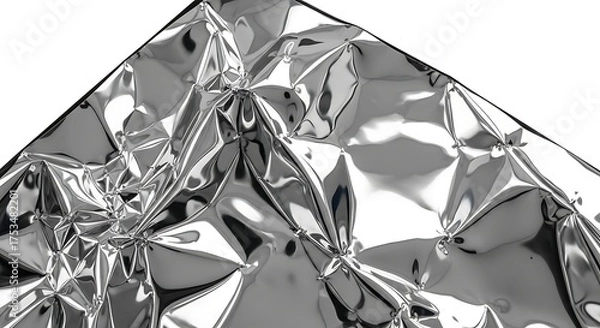 Obraz Crinkled silver foil texture with sharp reflections and shadows, isolated on white background