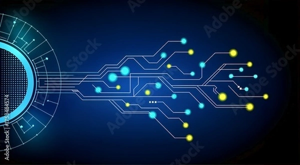 Fototapeta Abstract technology background with circuit board and glowing blue elements