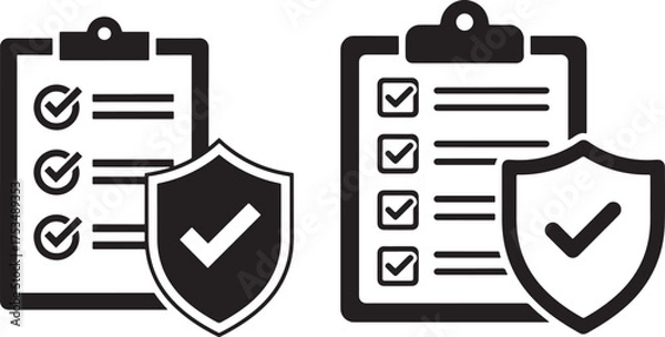 Fototapeta Checklist Shield Silhouette Icons - Secure List Vector Symbol