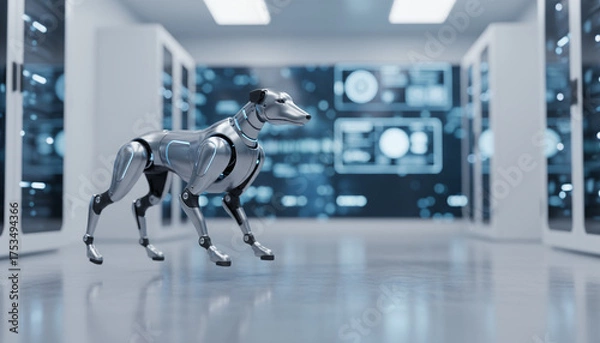 Obraz Sleek Robotic Dog in Modern Tech Lab