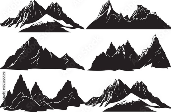 Fototapeta Dramatic mountain silhouettes for logo design work