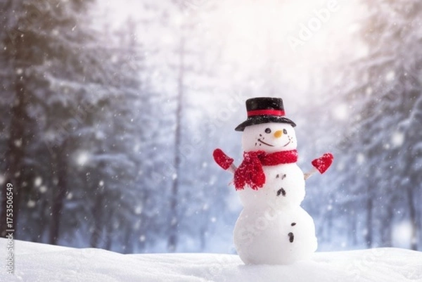 Fototapeta estive Snowman Figure in Winter Nature Scene
