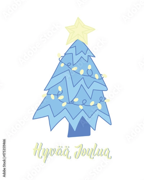 Fototapeta Translation from Finnish: Merry Christmas. Greeting card with hand drawn lettering.