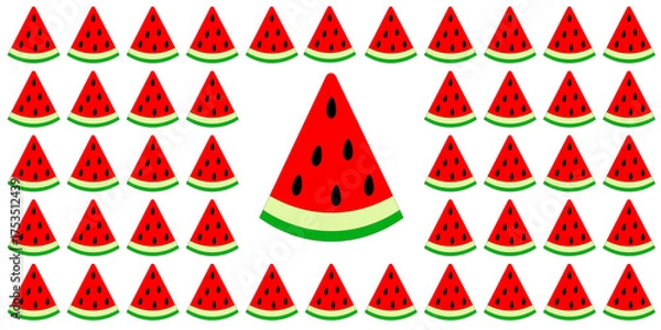 Fototapeta Pattern composition watermelon. Seamless watermelon pattern on a white background. Watermelon pattern design for a summer background image or a trendy minimalist design.
