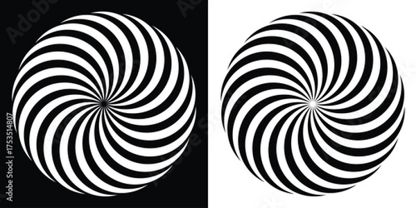 Fototapeta Abstract circular swirl design set with modern dynamic vortex shapes. Sunburst element collection on black and white. Representing air circulation, spiral patterns, suitable for graphic design.