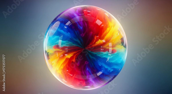 Obraz Swirling rainbow colors within a transparent sphere create a vibrant abstract.