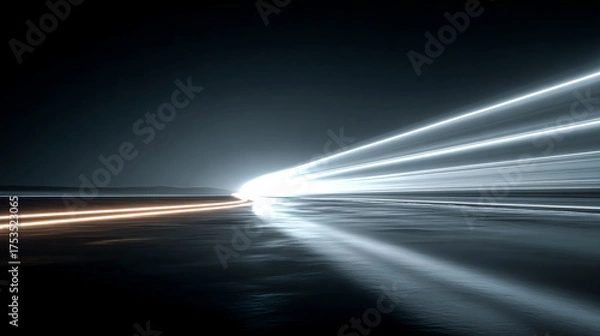 Obraz Light trails create abstract landscape on dark surface. Futuristic concept. Suitable for marketing, web design, science, editorial.