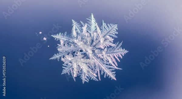Obraz Intricate snowflake glistens with detailed icy crystal formations.