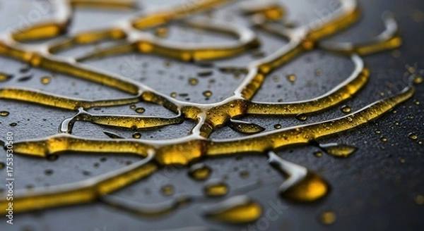 Obraz Abstract golden liquid patterns on a dark surface macro shot