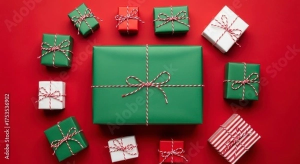 Obraz Assorted Christmas Gifts Wrapped in Festive Paper