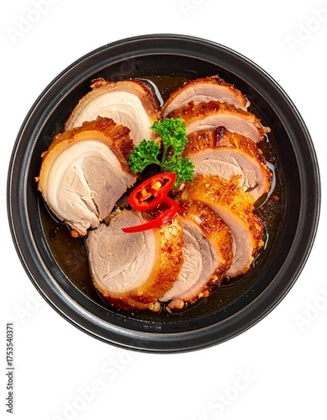 Obraz Roasted chicken slices in dark bowl