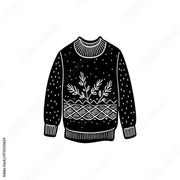 Obraz Festive Knitted Winter Sweater with Foliage Pattern A Cozy and Stylish Garment