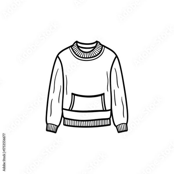 Obraz Simple illustration of a crew neck sweater with a front pocket and ribbed cuffs, perfect for casual wear