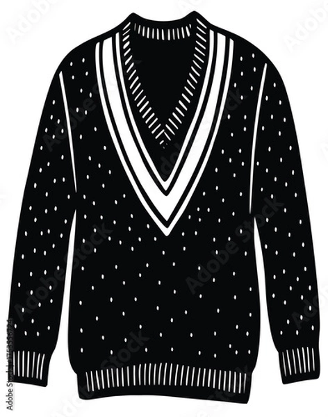 Obraz Classic black v-neck sweater with white trim and a scattering of white dots