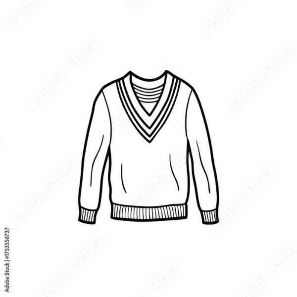 Obraz Hand-drawn outline illustration of a classic V-neck sweater with ribbed details, representing comfortable and versatile casual fashion apparel for everyday style