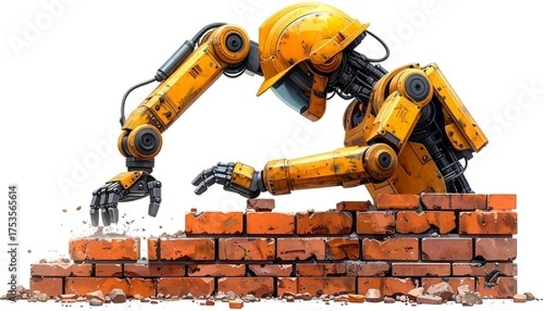 Obraz Robot builder laying bricks