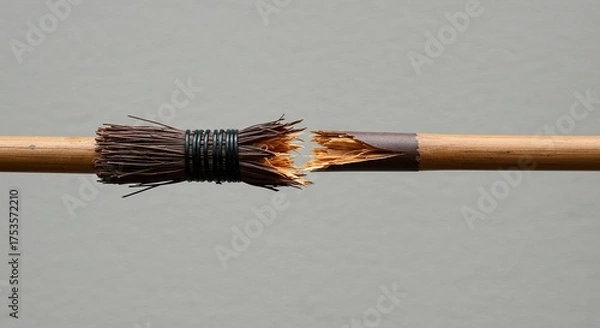Fototapeta Broken paintbrush on neutral background depicts damage and concept of failure