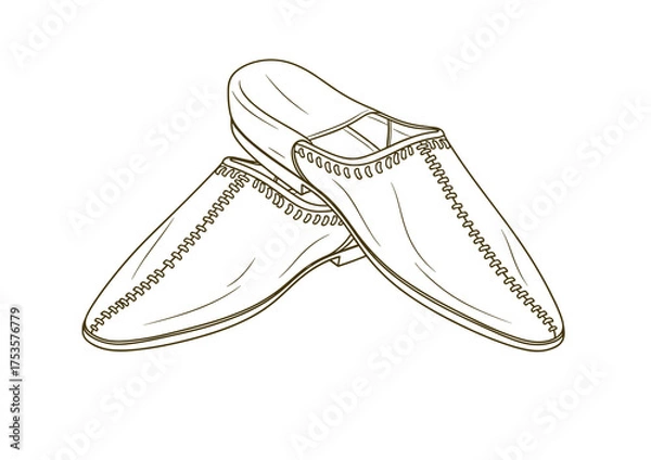 Fototapeta Traditional Moroccan babouches handmade leather slippers, minimalist line art vector illustration