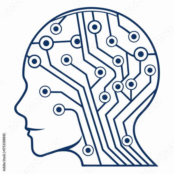 Fototapeta Vector art of artificial intelligence head isolated