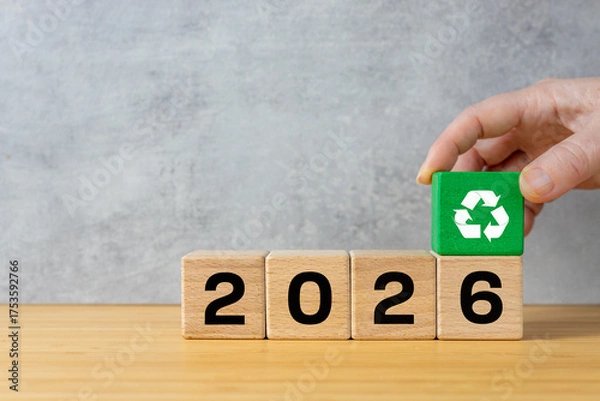 Fototapeta 2026, Renewable Energy Development. Reduction of greenhouse gas emissions, investment in new technologies, photovoltaics, and wind energy. Environmental concept. Copy space, 2026 and zero waste 