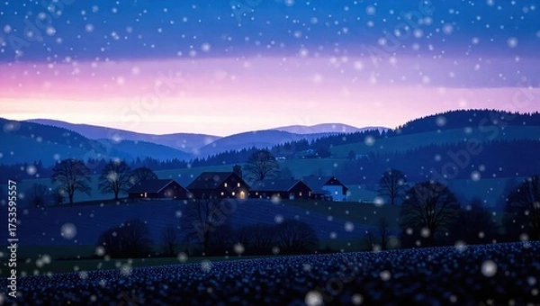 Obraz Winters Embrace - A Snowy Landscape at Dusk.