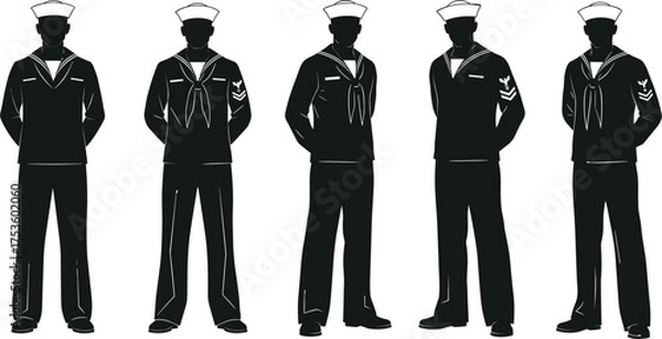 Obraz U.S. Navy sailor illustration, military uniform progression, digital art styles, petty officer character design, naval personnel concept, hand-drawn to full render