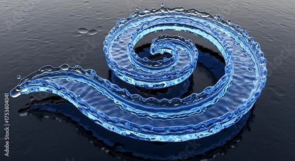 Fototapeta Glossy Blue Wave Sculpture — High-Detail Liquid Form Art for Contemporary Design, Product Imagery and Abstract Visuals
