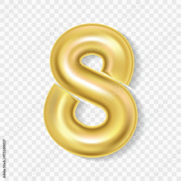 Obraz Editable realistic 3D illustration of gold balloon number 8. Gold balloon number 8 isolated. Vector Illustration of gold balloon number 8 on transparent background