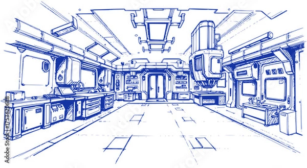 Fototapeta Futuristic Laboratory Interior Sketch