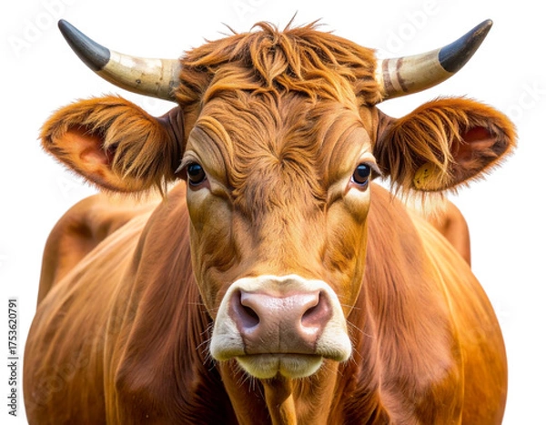 Obraz Close-Up Portrait of a Brown Cow Head, Transparent Background PNG 