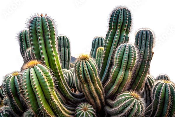 Obraz Prickly pear cactus growing in a sunny desert landscape with green spikes and dry plants