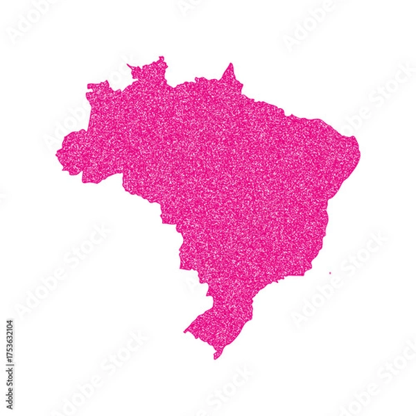Fototapeta Pink map of Brazil isolated on transparent background, png vector, with grunge grainy effect