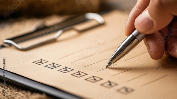 Fototapeta Hand Checking Boxes on Clipboard Checklist