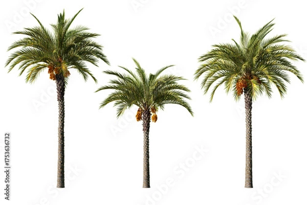 Obraz Three Phoenix dactylifera date palm trees isolated on white background