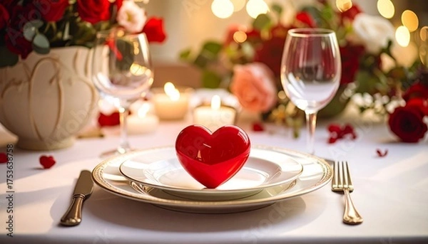Fototapeta Romantic dinner setting with heart
