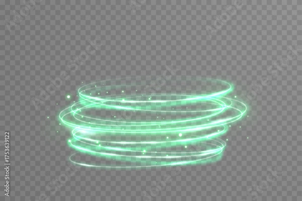Obraz Green neon glowing circle with smooth motion line trail. Abstract luminous vortex ring ideal for sci-fi, technology, and energy design illustration.