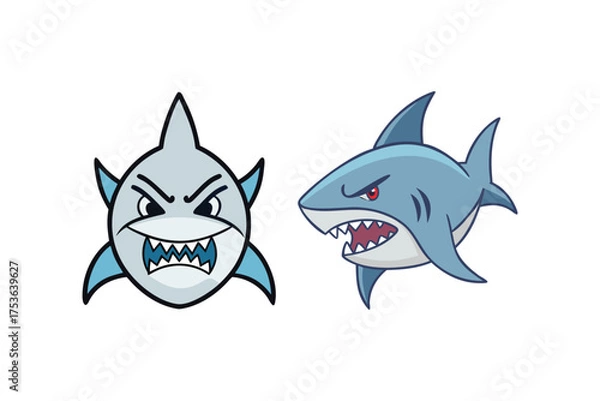 Obraz Cartoon shark illustrations featuring an angry expression and sharp teeth