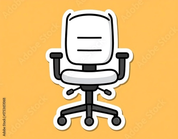 Obraz A stylized, white office chair with black armrests, a five-wheel base, and a two-bar backrest is set against a soft orange background