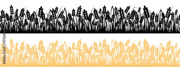 Obraz Black and golden silhouettes of wheat create a striking natural background for versatile designs.