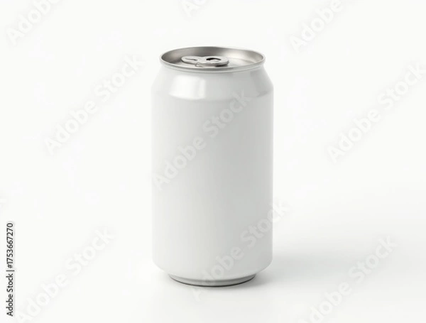 Fototapeta Blank white aluminum beer or soda can on white background. Empty tin drink can template