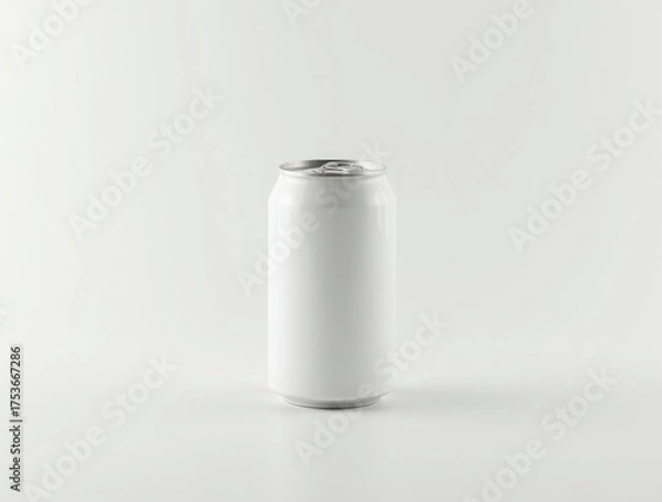 Fototapeta Blank white aluminum beer or soda can on white background. Empty tin drink can template