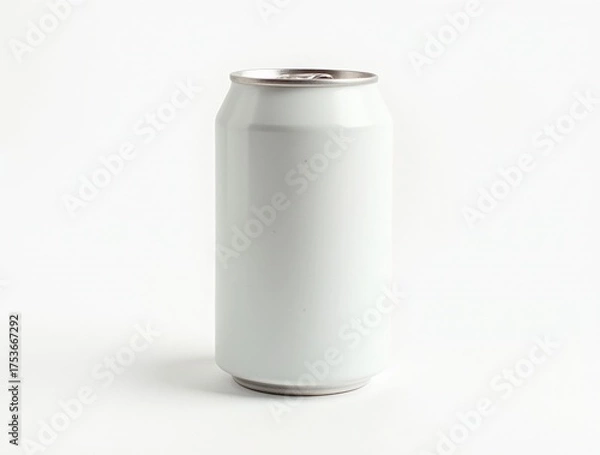 Fototapeta Blank white aluminum beer or soda can on white background. Empty tin drink can template