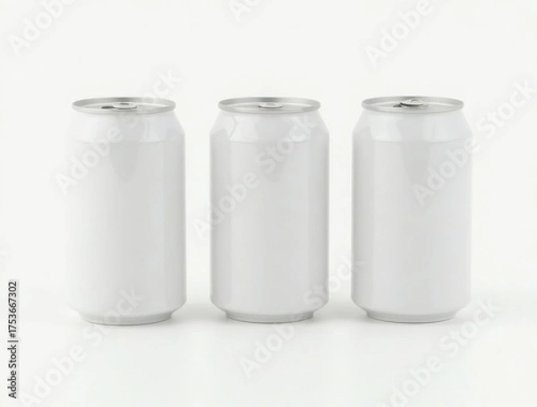 Fototapeta Blank white aluminum beer or soda can on white background. Empty tin drink can template