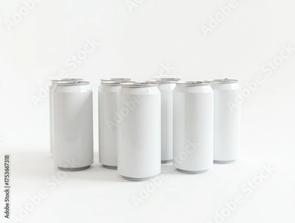 Fototapeta Blank white aluminum beer or soda can on white background. Empty tin drink can template