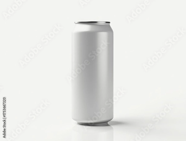 Fototapeta Blank white aluminum beer or soda can on white background. Empty tin drink can template
