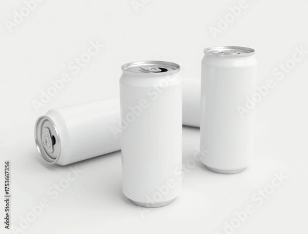 Fototapeta Blank white aluminum beer or soda can on white background. Empty tin drink can template