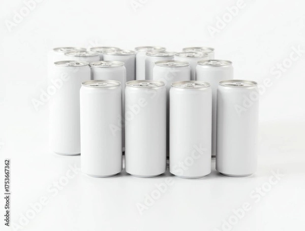 Fototapeta Blank white aluminum beer or soda can on white background. Empty tin drink can template