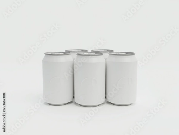 Fototapeta Blank white aluminum beer or soda can on white background. Empty tin drink can template