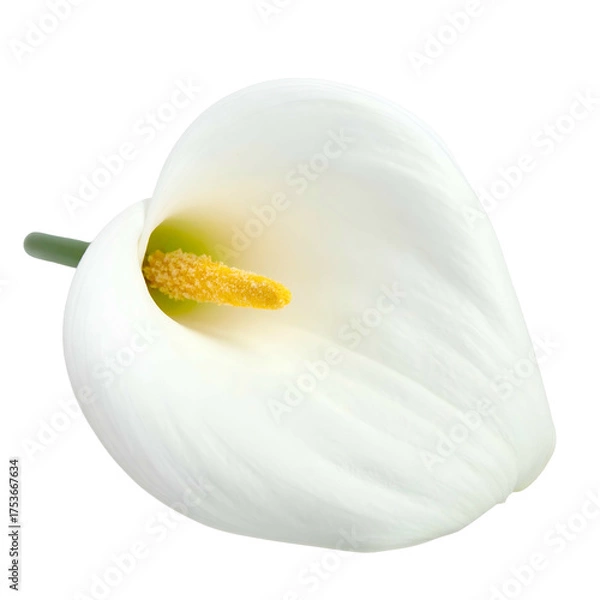 Fototapeta Isolated close-up of a pristine white flower, featuring a yellow stamen and green stem