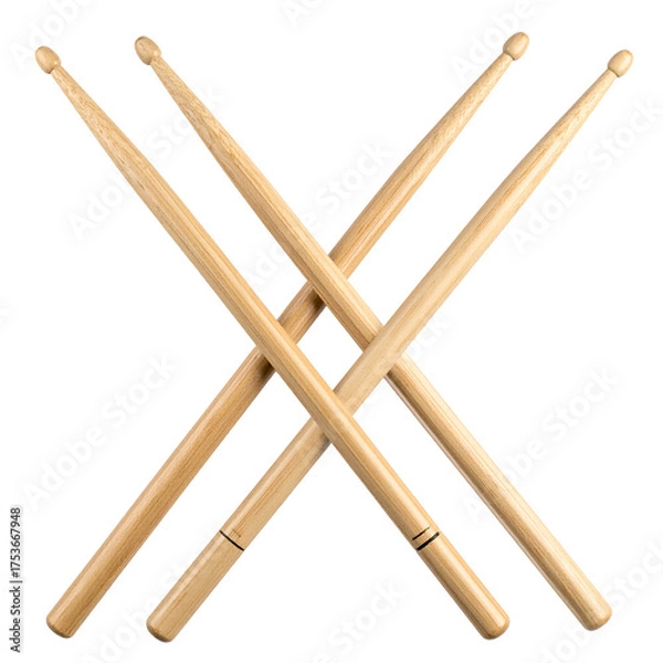 Fototapeta Four wooden sticks for percussion instruments are crossed against a black background